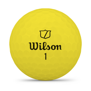 Gele Wilson Triad golfballen met logo, het logo van Wilson afgebeeld op de bal
