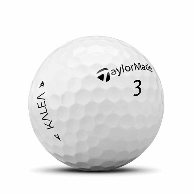 Taylormade Kalea golfballen met logo, het logo van Taylormade afgebeeld op de bal