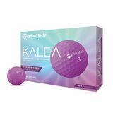 Paarse Taylormade Kalea golfballen met logo, voorkant van de doos met de Taylormade Kalea ervoor