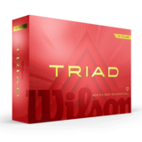 Gele Wilson Triad golfballen met logo, voorkant van de doos