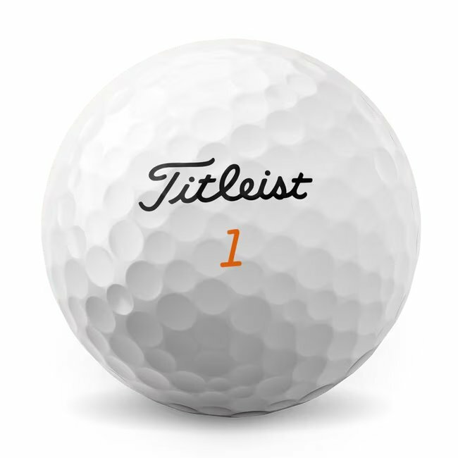 Titleist Velocity golfballen met logo, het logo van Titleist afgebeeld op de bal