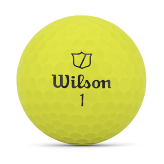 Gele Wilson Staff Model golfballen met logo, het logo van Wilson afgebeeld op de bal